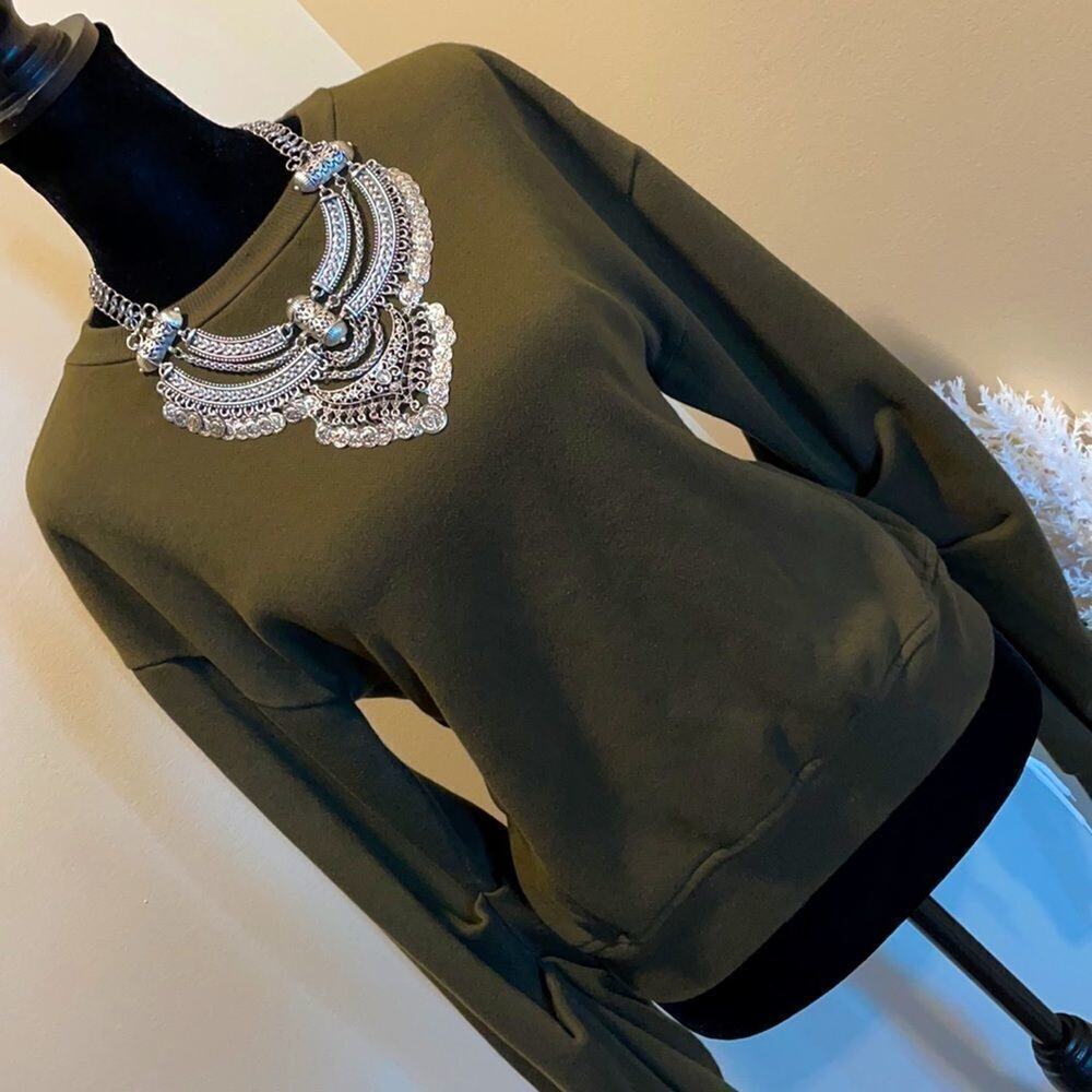 Express Green Balloon Sleeve Knit Casual Pullover Sweater, Size X-Small